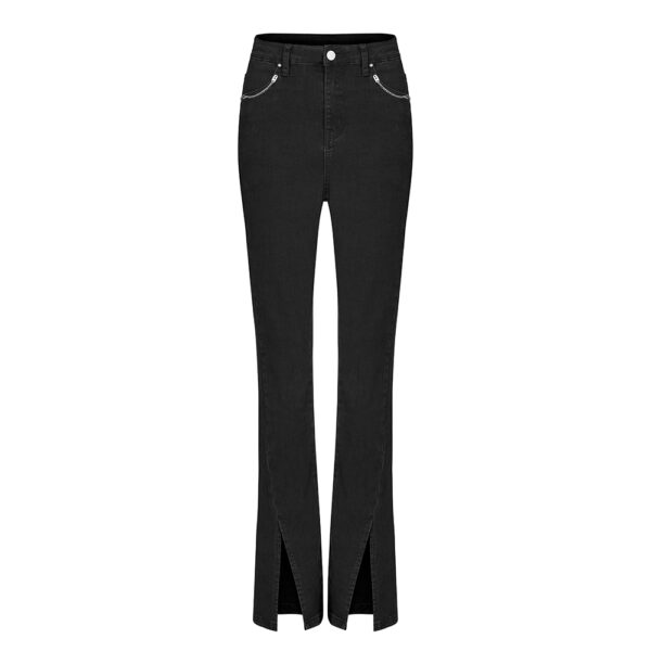 Chain Decorated Slit Flared Pants - M