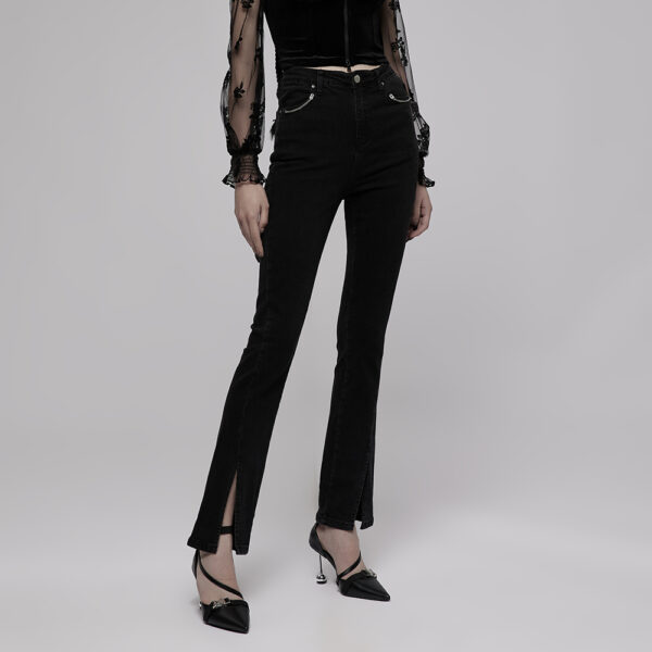 Chain Decorated Slit Flared Pants - M - Image 4