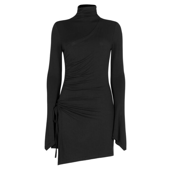 High Collar Pleated Fitted Dress - XL-2XL