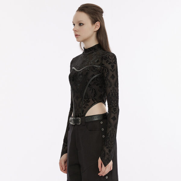 Flocking Gauze See-Through Multi-Segmented Bodysuit - Image 2