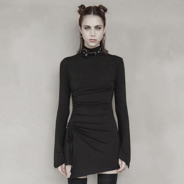 High Collar Pleated Fitted Dress - XL-2XL - Image 4