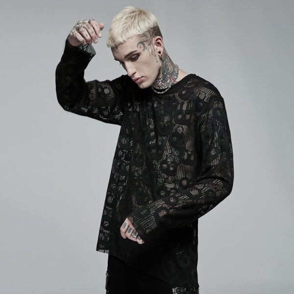 Mesh Long Sleeve Punk T-shirt - Image 3