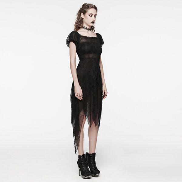 Elegant Puff Sleeves Goth Lace Dress - Image 2