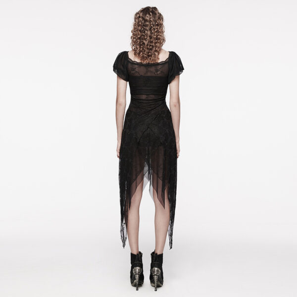 Elegant Puff Sleeves Goth Lace Dress - Image 3