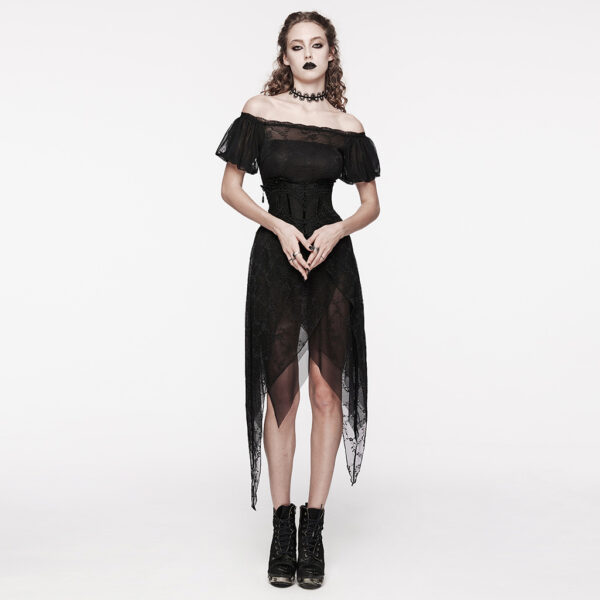 Elegant Puff Sleeves Goth Lace Dress - Image 4