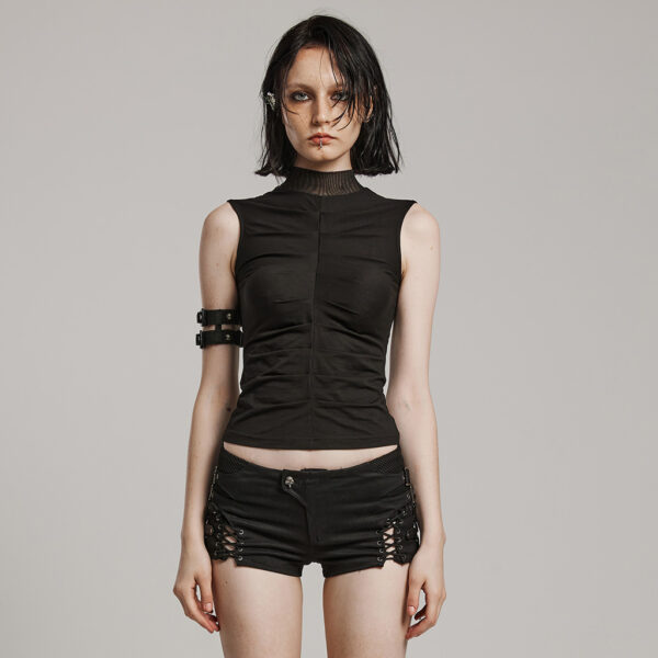 Knitted Mesh Neckline T-Shirt