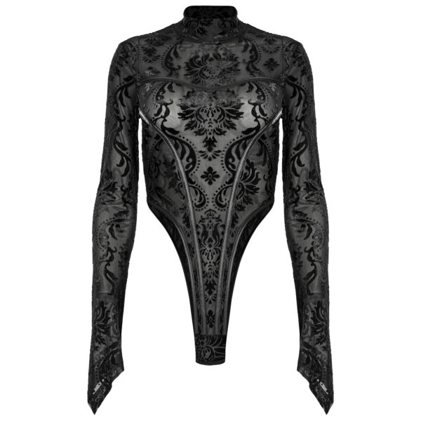 Flocking Gauze See-Through Multi-Segmented Bodysuit - Image 5