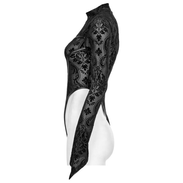 Flocking Gauze See-Through Multi-Segmented Bodysuit - Image 7