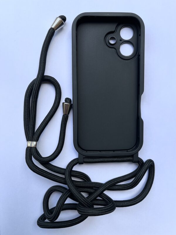 Crossbody Silicon Case Cover For iPhone 16 - Matte Black - Image 2