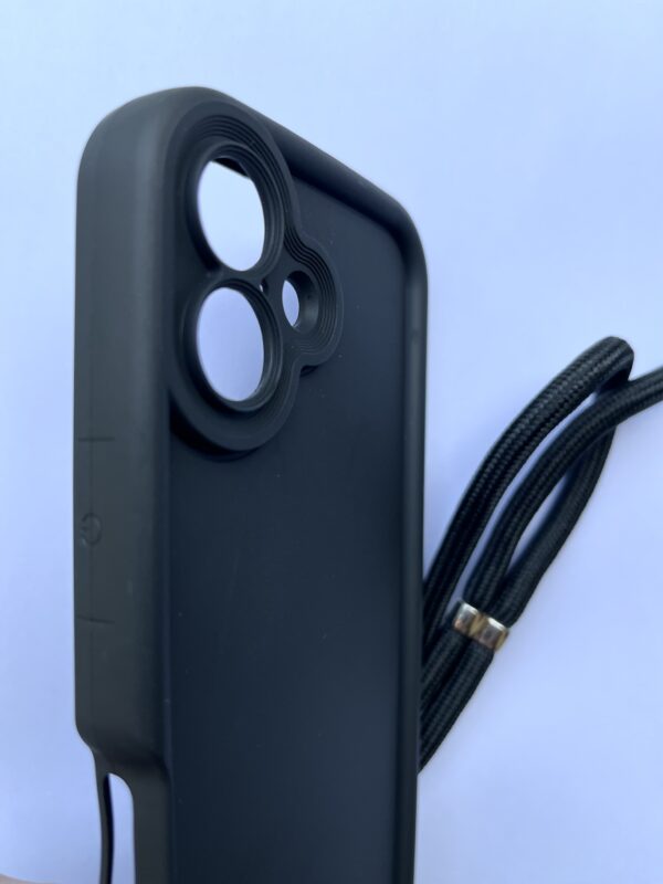 Crossbody Silicon Case Cover For iPhone 16 - Matte Black - Image 3